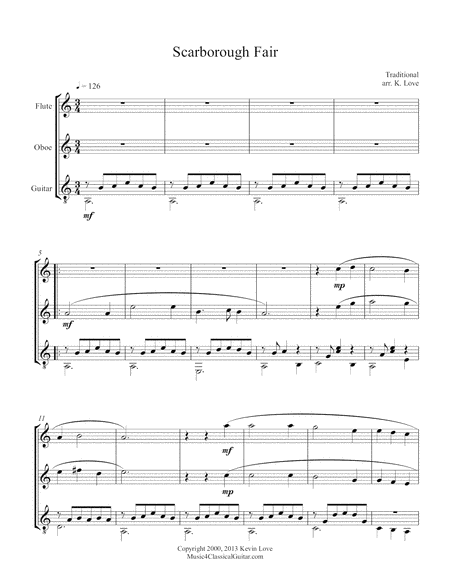 Scarborough Fair Flute Oboe And Guitar Score And Parts Sheet Music