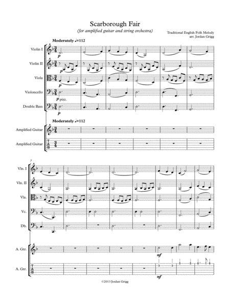 Scarborough Fair For Amplified Guitar And String Orchestra Sheet Music