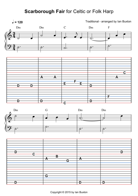 Free Sheet Music Scarborough Fair For Celtic Or Folk Harp With Chords