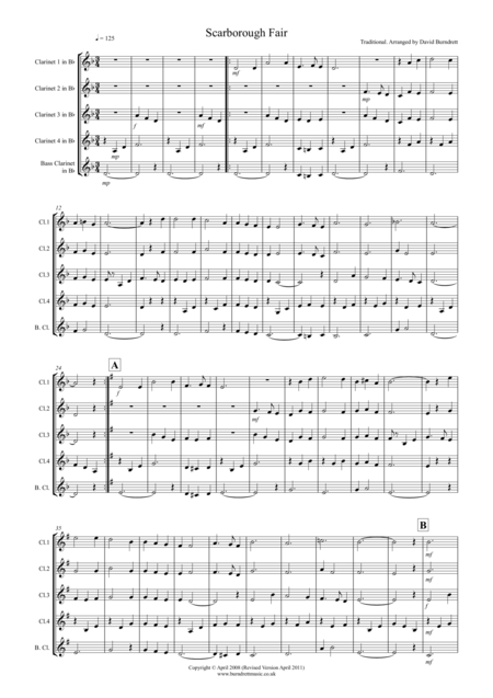 Scarborough Fair For Clarinet Quintet Sheet Music