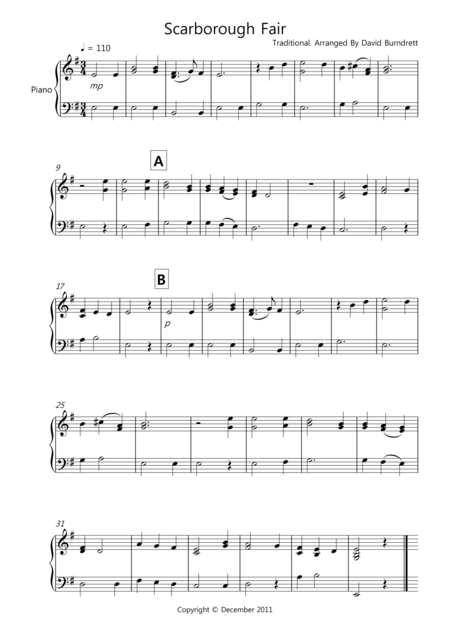 Free Sheet Music Scarborough Fair For Easy Piano Solo