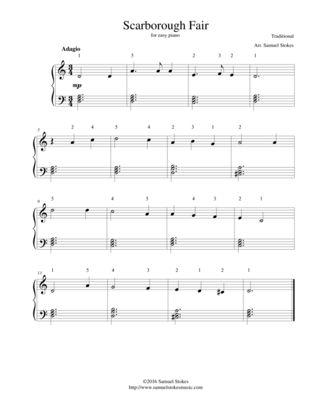 Scarborough Fair For Easy Piano Sheet Music