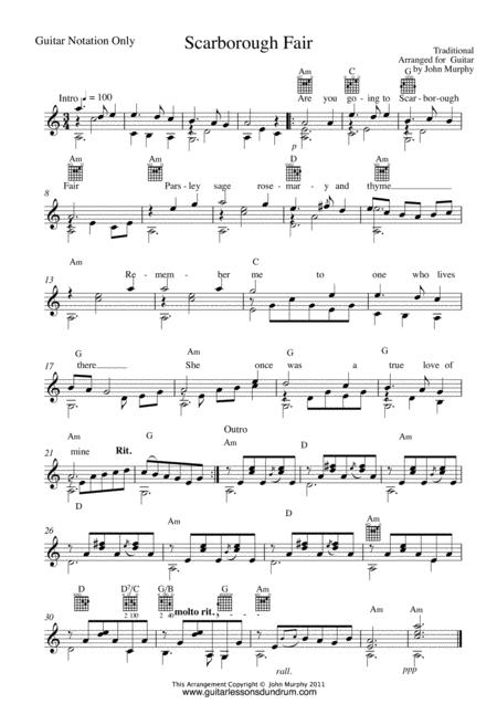 Scarborough Fair For Fingerstyle Guitar Notes Only Sheet Music