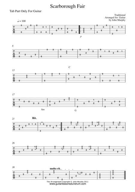 Free Sheet Music Scarborough Fair For Fingerstyle Guitar Tab