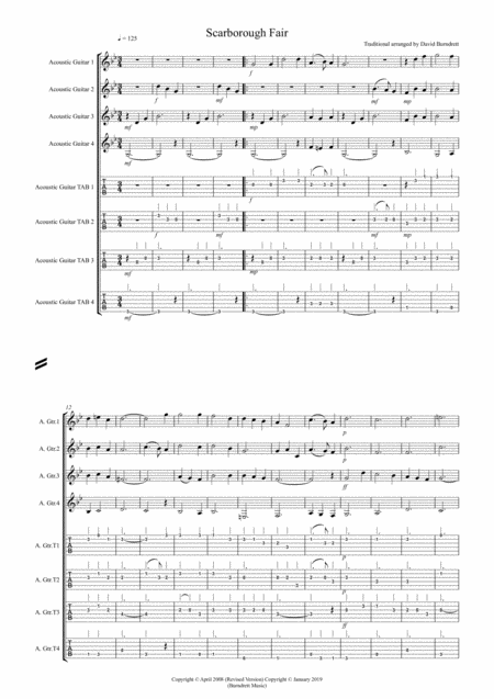 Free Sheet Music Scarborough Fair For Guitar Quartet