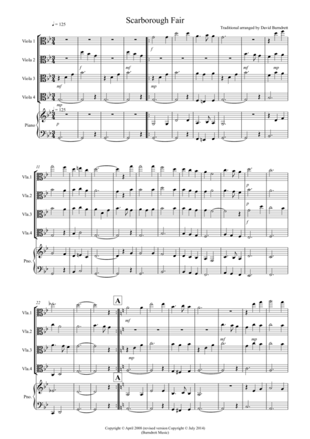 Scarborough Fair For Viola Quartet Sheet Music