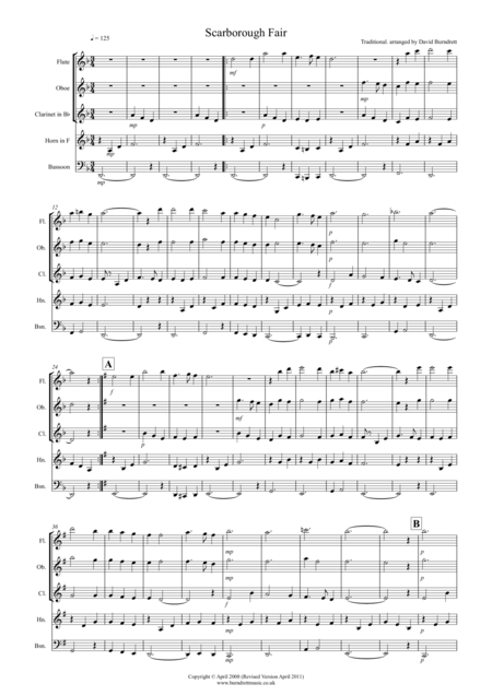 Scarborough Fair For Wind Quintet Sheet Music