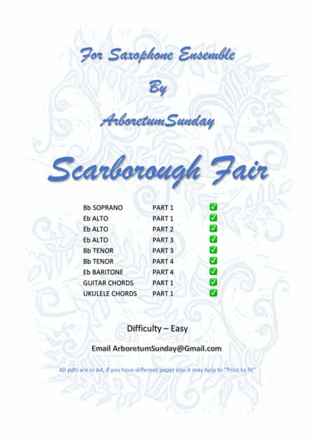 Scarborough Fair Sax Ensemble With Guitar Uke Lead Sheets Sheet Music