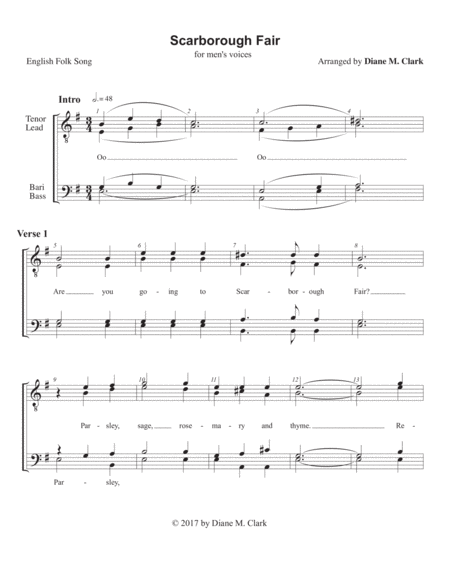 Free Sheet Music Scarborough Fair Ttbb Quartet Pricing