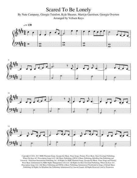 Free Sheet Music Scared To Be Lonely