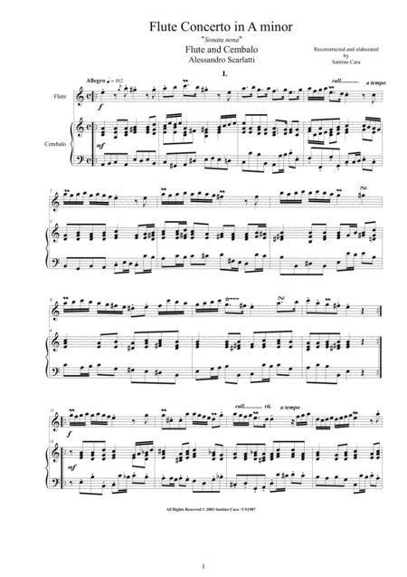 Scarlatti A Flute Concerto In A Minor For Flute And Cembalo Or Piano Page 1