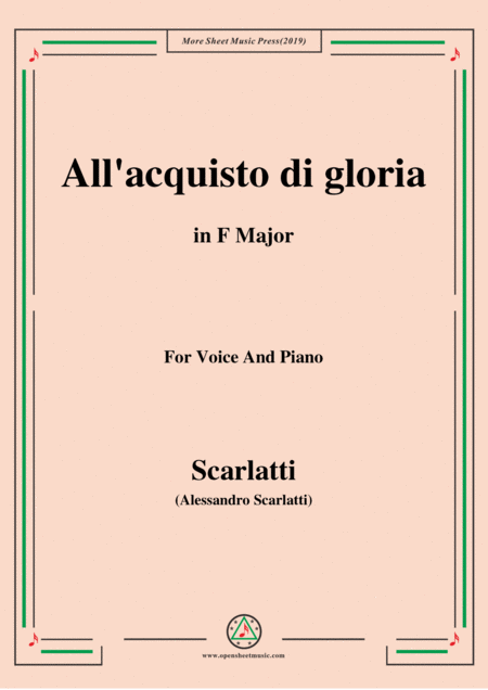 Scarlatti All Acquisto Di Gloria From Tigrane In F Major For Voice And Piano Sheet Music