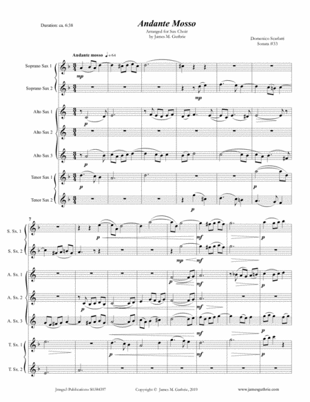 Free Sheet Music Scarlatti Andante Mosso For Sax Choir