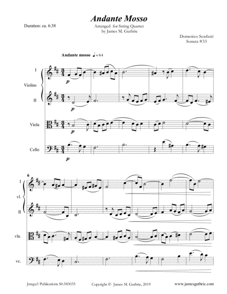 Scarlatti Andante Mosso For String Quartet Sheet Music