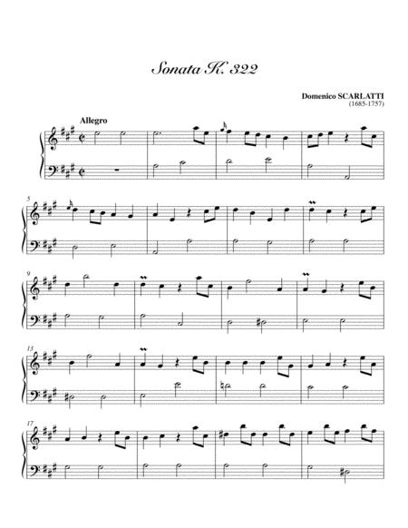 Scarlatti Sonata In A Major K322 Original Complete Version Sheet Music