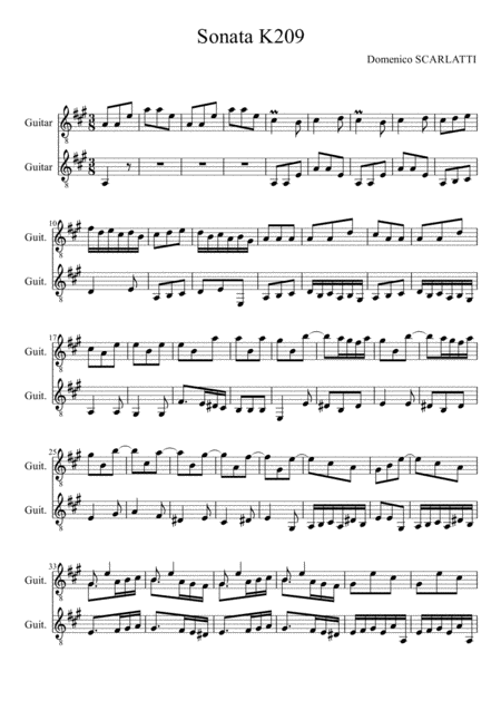 Scarlatti Sonata K209 Arr For 2 Guitars Sheet Music