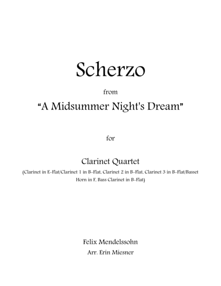 Scherzo From A Midsummer Nights Dream For Clarinet Quartet Sheet Music