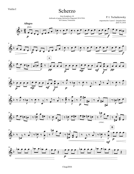 Scherzo From Tschaikowskys Symphony 4 For Full Advanced Children Symphony Orchestra Or Youth Orchestra Parts Only Sheet Music