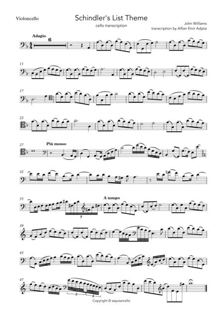 Schindlers List Cello Melody Transcription Sheet Music