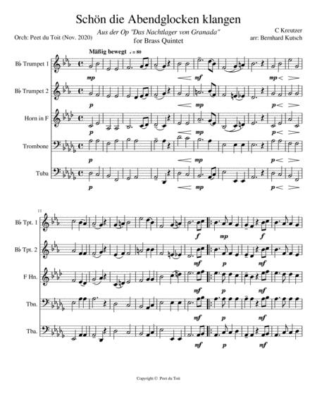 Schn Die Abendglocken Klangen Conradin Kreutzer Arr B Kutsch Brass Quintet Sheet Music