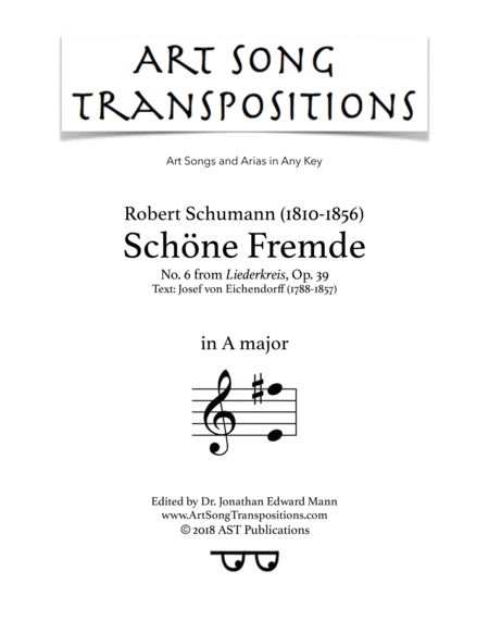 Schne Fremde Op 39 No 6 A Major Sheet Music