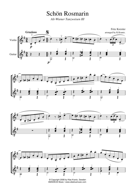 Free Sheet Music Schon Rosmarin For Violin And Guitar