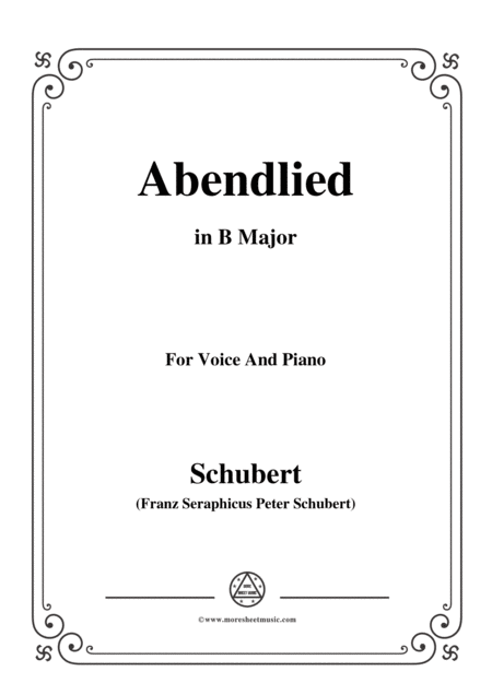 Schubert Abendlied Claudius In B Major For Voice And Piano Sheet Music