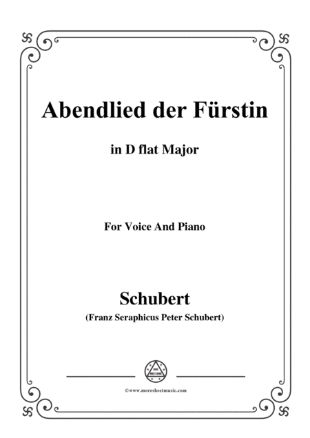 Free Sheet Music Schubert Abendlied Der Frstin In D Flat Major For Voice And Piano