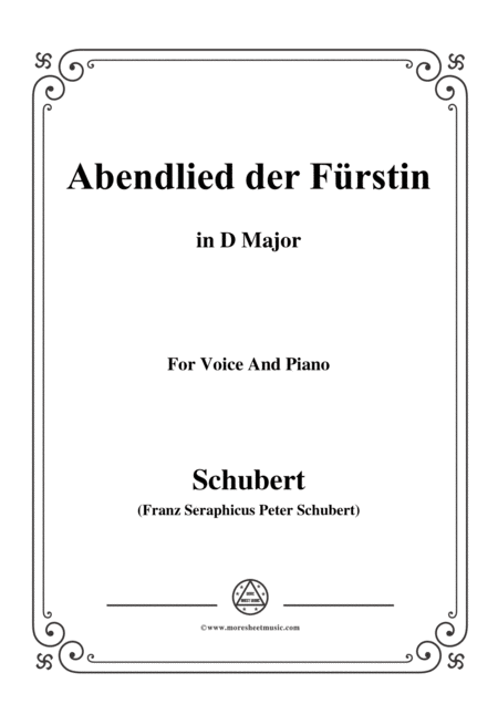 Free Sheet Music Schubert Abendlied Der Frstin In D Major For Voice And Piano