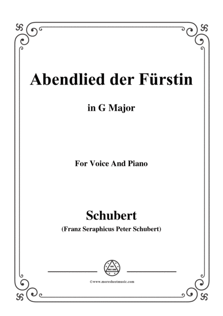 Free Sheet Music Schubert Abendlied Der Frstin In G Major For Voice And Piano