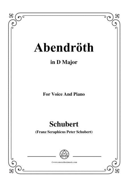 Schubert Abendrth In D Major For Voice Piano Sheet Music