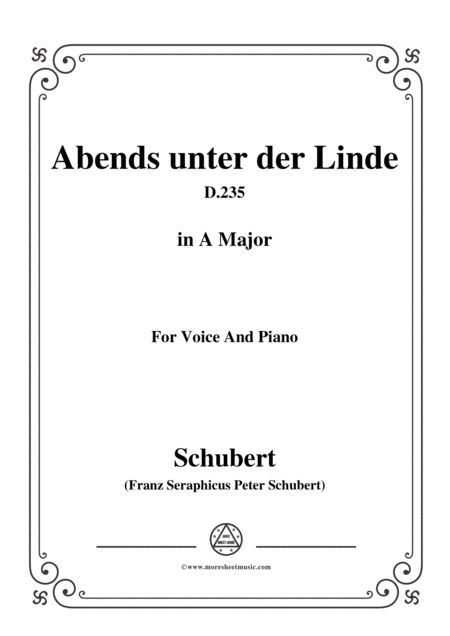 Schubert Abends Unter Der Linde D 235 In A Major For Voice Piano Sheet Music