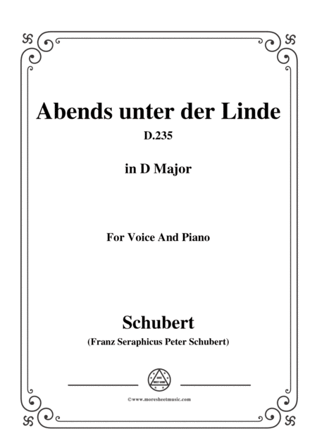 Schubert Abends Unter Der Linde D 235 In D Major For Voice Piano Sheet Music