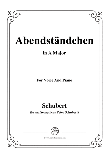 Schubert Abendstndchen In A Major For Voice Piano Sheet Music