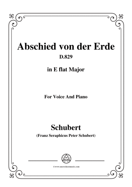 Schubert Abschied Von Der Erde Farewell To The Earth D 829 In E Flat Major For Voice Piano Sheet Music