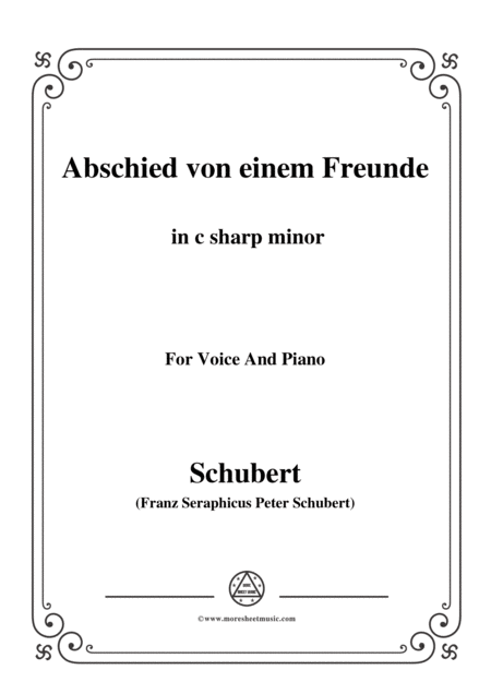 Schubert Abschied Von Einem Freunde In C Sharp Minor For Voice Piano Sheet Music