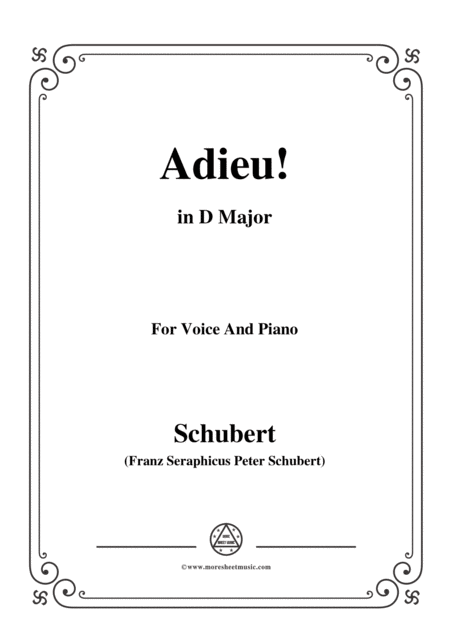 Schubert Adieu In D Major For Voice Piano Sheet Music