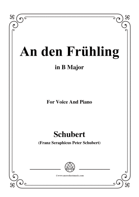 Schubert An Den Frhling In B Major For Voice Piano Sheet Music