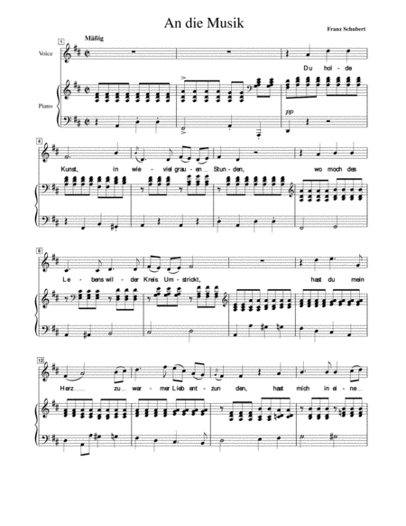 Schubert An Die Musik For Medium Voice In D Major Sheet Music