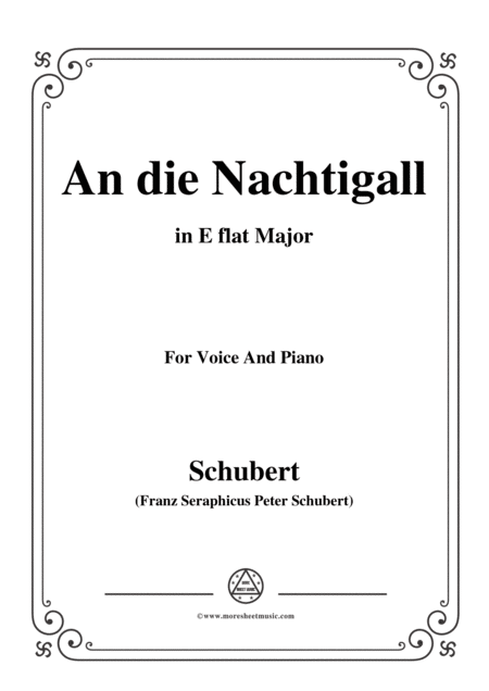 Schubert An Die Nachtigall In E Flat Major Op 98 No 1 For Voice And Piano Sheet Music