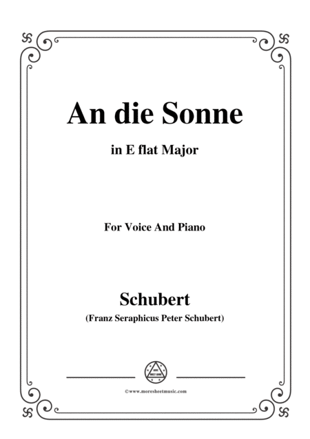 Schubert An Die Sonne In E Flat Major For Voice Piano Sheet Music