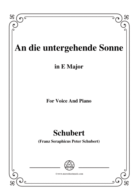 Schubert An Die Untergehende Sonne Op 44 In E Major For Voice Piano Sheet Music