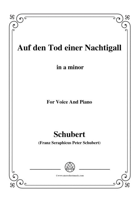 Schubert Auf Den Tod Einer Nachtigall In A Minor For Voice Piano Sheet Music