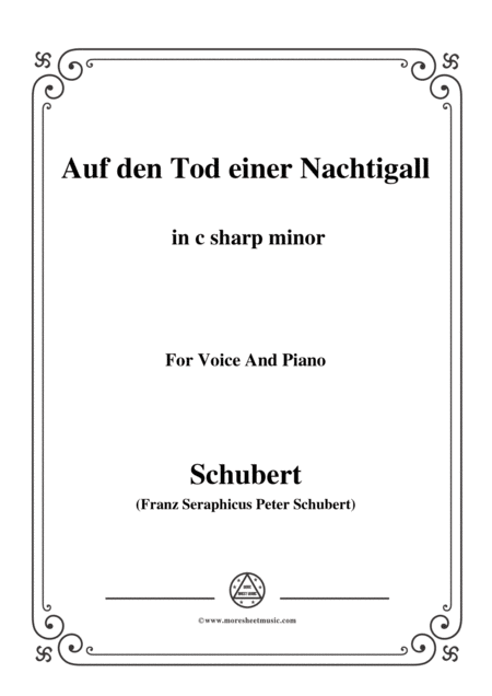 Schubert Auf Den Tod Einer Nachtigall In C Sharp Minor For Voice Piano Sheet Music