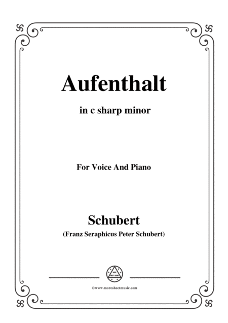 Schubert Aufenthalt In C Sharp Minor For Voice Piano Sheet Music