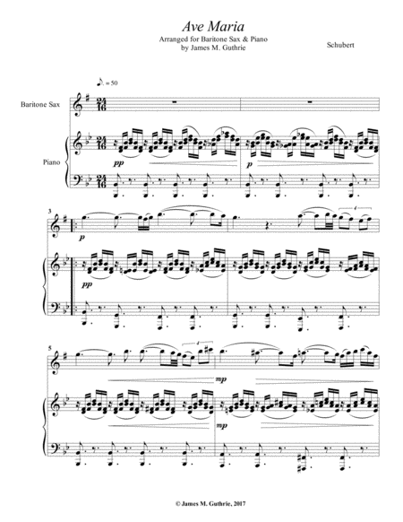 Free Sheet Music Schubert Ave Maria For Baritone Sax Piano