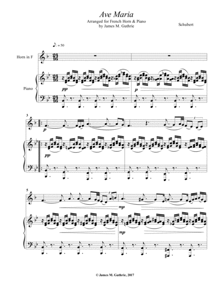 Schubert Ave Maria For French Horn Piano Sheet Music