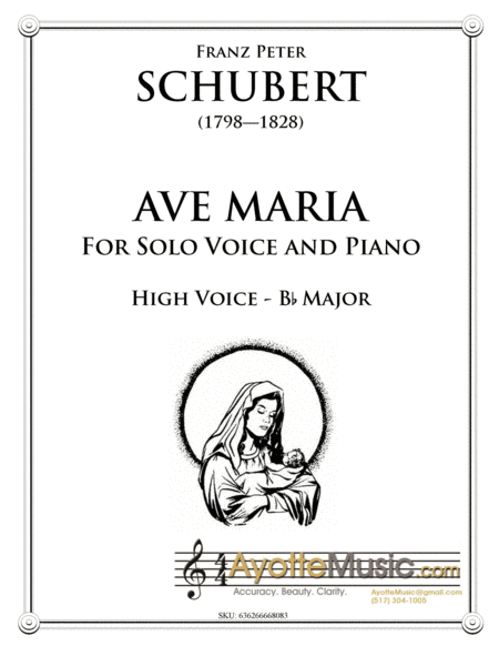 Schubert Ave Maria For High Voice In B Flat Sheet Music