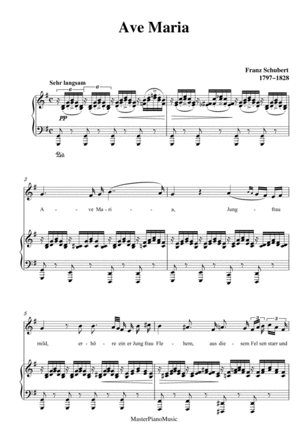 Schubert Ave Maria For Voice And Piano In G Key Sheet Music