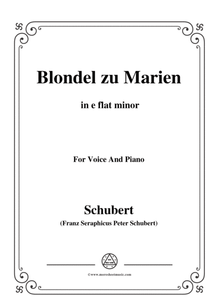 Schubert Blondel Zu Marien In E Flat Minor For Voice Piano Sheet Music